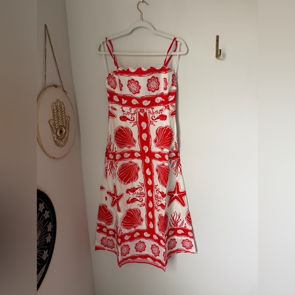 Moon River Dresses & Skirts - Moon River Red white Shell beach sleeveless midi Summer Dress